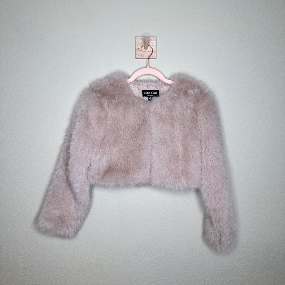 Nite Out By Say What? Blush Pink Faux Fur Cropped Jacket Shrug Med Y2K